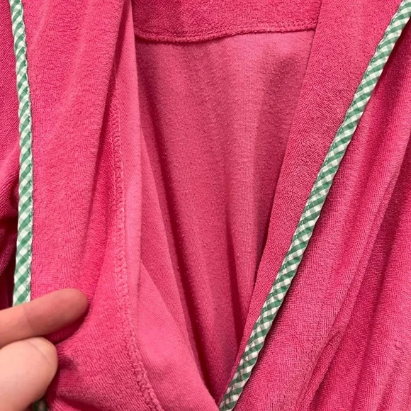 RALPH LAUREN Terry Cloth Bathrobe Hot Pink Green Gingham Womens Size XS Small - Picture 8 of 9